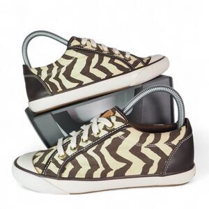 Coach Barrett Zebra Print Casual Sneakers Cream / Brown Q195 Women's 6.5M